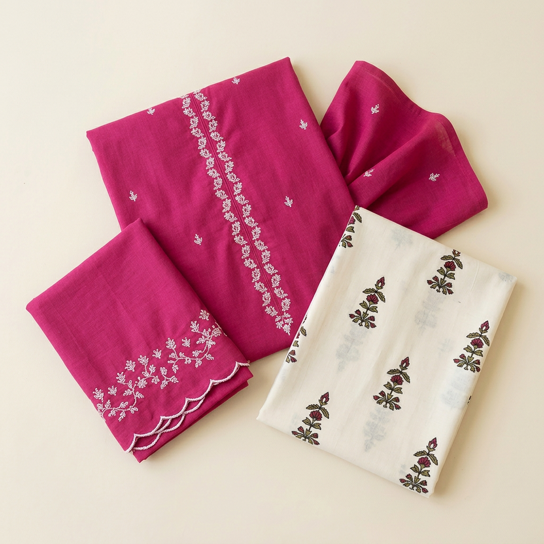 Pink Embroidered Lawn Shirt & Cotton Trouser 2-Piece Suit for Women